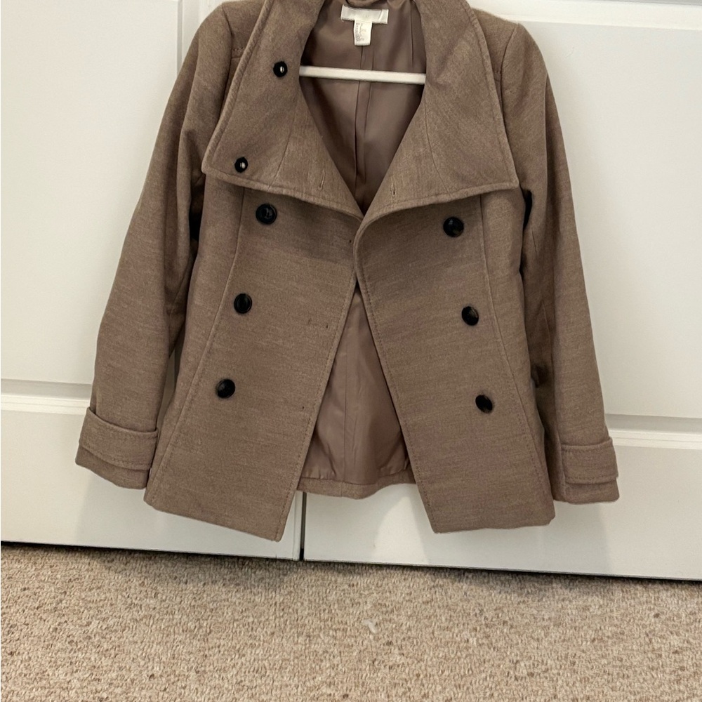 Classic Brown Pea Coat with Wide Lapel